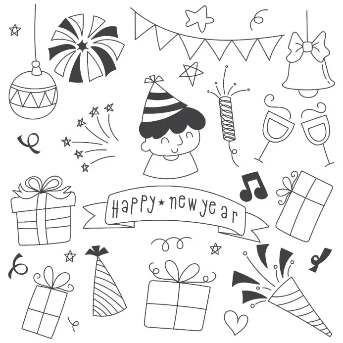 Free New Year Picture To Color In