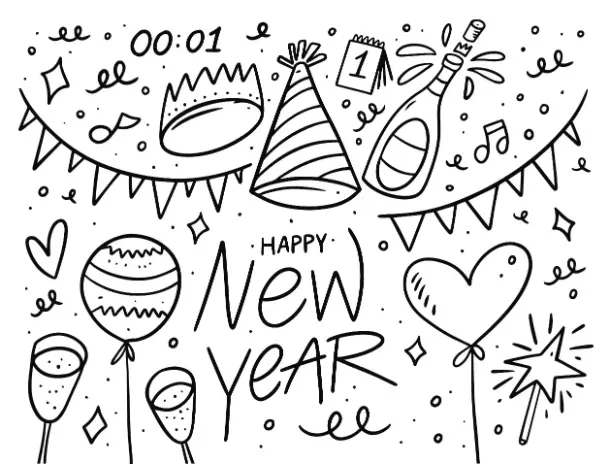 Free New Year Picture To Color In