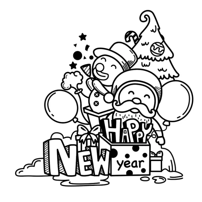 Free New Year Picture To Color In