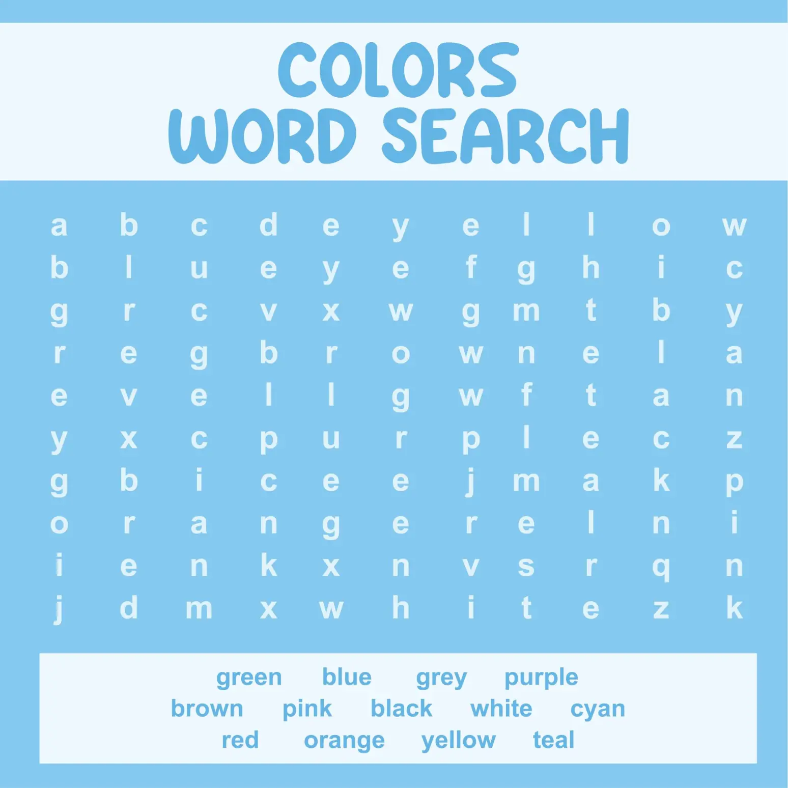 Free Print And Play Kids Word Search