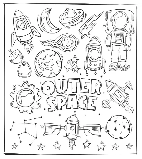 Free Space And Planets Picture To Color In