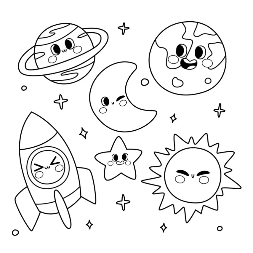 Free Space And Planets Picture To Color In