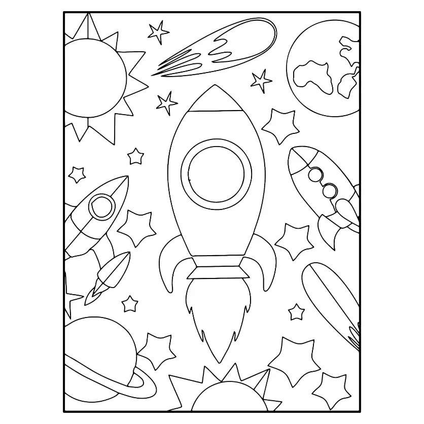 Free Space And Planets Picture To Color In