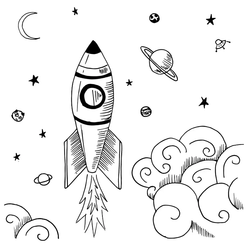 Free Space And Planets Picture To Color In