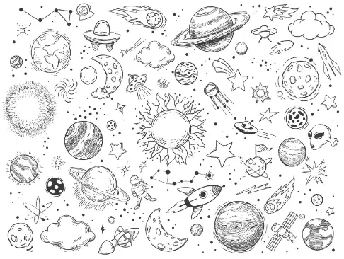 Free Space And Planets Picture To Color In