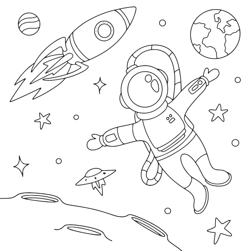 Free Space And Planets Picture To Color In