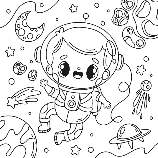 Free Space And Planets Picture To Color In