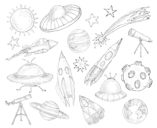 Free Space And Planets Picture To Color In